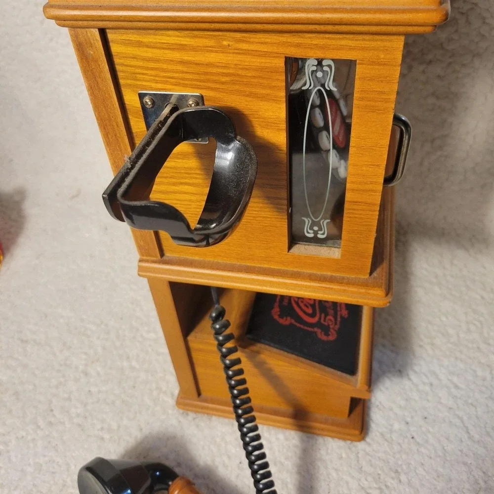 Coca-Cola‎ Nostalgic Wall Phone Real Wood Frosted Glass Hanging Retro